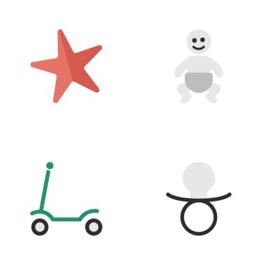 Vektör çizim basit bebek simgeler kümesi. Öğeleri tekme, meme, çocuk ve diğer eş anlamlı denizyıldızı, Moped ve tekme.