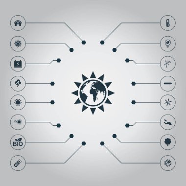 Vektör çizim basit enerji simgeler kümesi. Öğeleri ahır, alternatif ampul elektrik, güvenli ve diğer eş anlamlı enerji çiçek ve Fahrenheit.