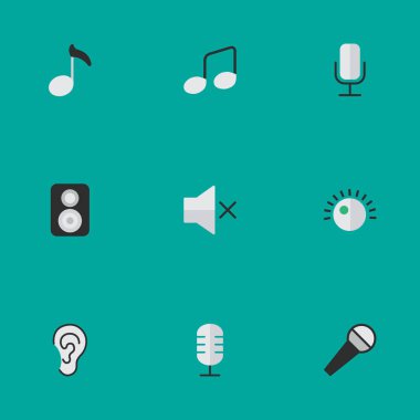 Vektör çizim basit ses simgeler kümesi. Öğeleri dinle, hoparlör, mikrofon ve diğer eş anlamlı regülatörü, hoparlör ve amplifikatör.