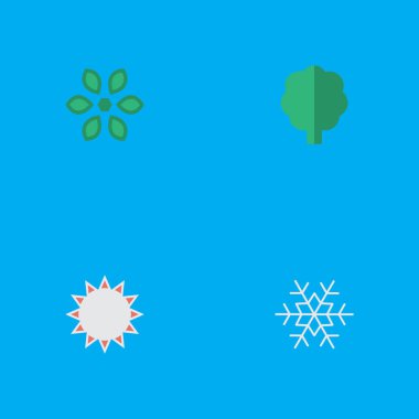 Vektör çizim basit Bahçe simgeler kümesi. Öğeleri güneşli, çiçeği, ahşap ve diğer eş nefret, kar ve orman.