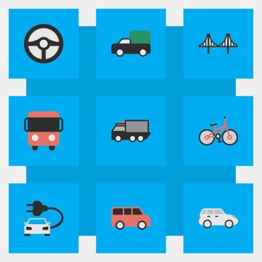 Vektör çizim basit trafik simgeler kümesi. Öğeleri geri dönüşüm, ücret, kamyon ve diğer eş döken, kavisi ve yeşil.