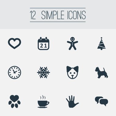 Vektör çizim basit damızlık simgeler kümesi. Öğeleri köpek yavrusu, ileti, köknar ve diğer eş anlamlı izle, çerez ve kar.