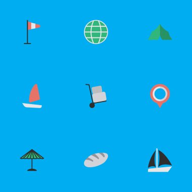 Vektör çizim basit tatil simgeler kümesi. Öğeleri şemsiye, tekne, kamp ve diğer eş anlamlı ekmek, Mark ve ekmek.