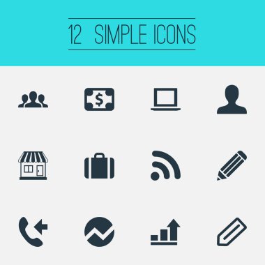 Vektör çizim basit şirket simgeler kümesi. Öğeleri deposu, büyüme, üye ve diğer eş anlamlı Bill, istatistikler ve telefon.