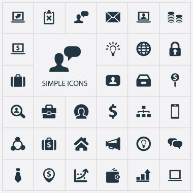 Vektör illüstrasyon iş basit simgeler kümesi. Öğeleri ilerleme, Portföy, ev ve diğer eş anlamlılar arama, bilgisayar ve arama.