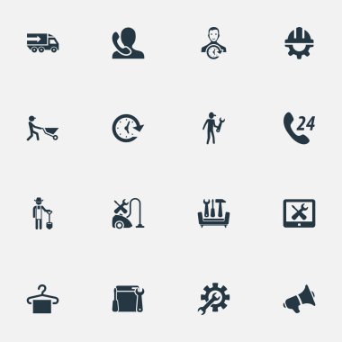 Vektör çizim basit yardımcı simgeler kümesi. Öğeleri askı, bildirimini, kamyon ve diğer eş anlamlı aralığı, ulaşım ve görev.