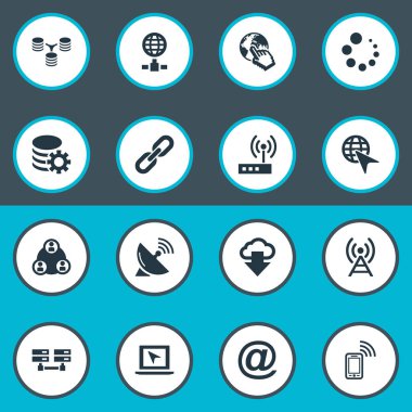 Vektör çizim basit Web simgeler kümesi. Öğeleri veri merkezi, sunucu aktarma, zincir ve diğer eş Download, grup ve uydu.