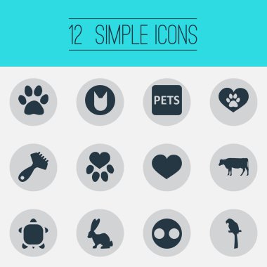 Vektör çizim basit Fauna simgeler kümesi. Öğeleri yaban hayatı, saç fırçası, yavru kedi ve diğer eş anlamlı domuz, afiş ve burun.