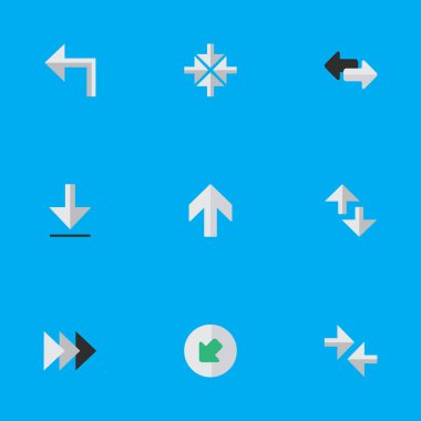 Vektör çizim basit imleç simgeler kümesi. Öğeleri Northwestward, ithalat, ileriye ve diğer eş anlamlı sende, devam ve iç.