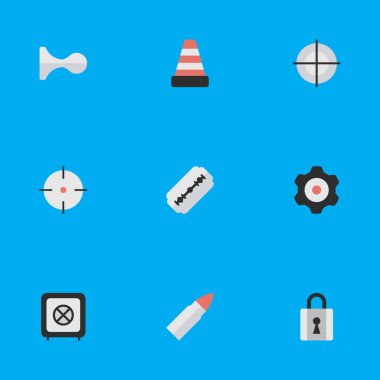 Vektör çizim basit suç simgeler kümesi. Öğeleri kasa, kapalı, atış ve diğer eş anlamlı boynuzları, bıçak ve silah.