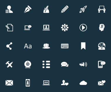 Vektör çizim basit gazete simgeler kümesi. Öğeleri anket, not defteri, Internet erişimi ve diğer eş anlamlı alan arkadaş ve etiketi.