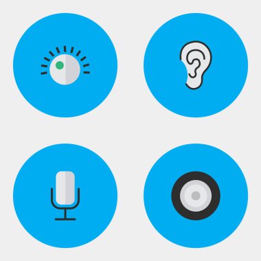 Vektör çizim basit ses simgeler kümesi. Öğeleri regülatörü, hoparlör, kayıt ve diğer eş anlamlı mikrofon, regülatör ve dinle.