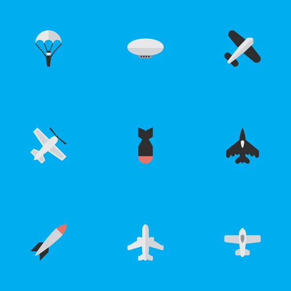 Vector εικονογράφηση σύνολο εικονιδίων απλό αεροπλάνο. Στοιχεία σκάφη, που φέρουν οχήματος, καταπέλτες και άλλα σκάφη συνώνυμα, αεροπλάνο και μπαλόνια. — Διανυσματικό Αρχείο