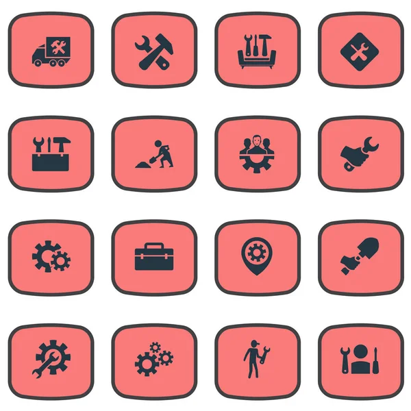 Vektör çizim basit tamir simgeler kümesi. PIN, işçi ve diğer eş anlamlı işçi, sabitleme elemanları üreticisi ve çekiç.