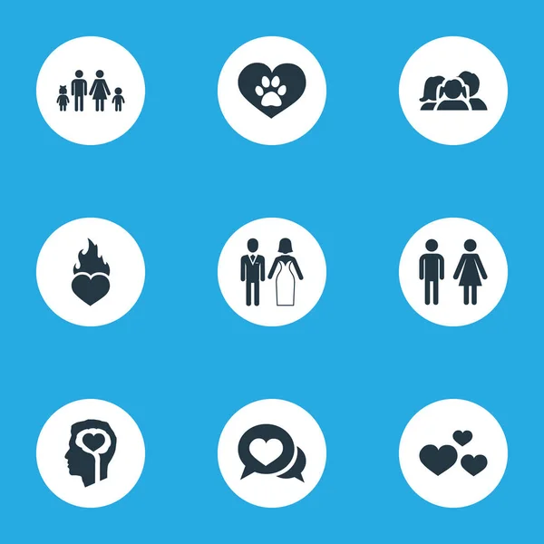 Vector illustratie Set van eenvoudige bruiloft iconen. Elementen dialoog, paar, bescherming en andere ouders van synoniemen, hart en bruiloft. — Stockvector