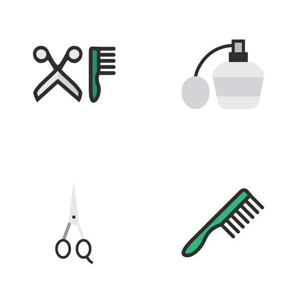 Vektor Illustration Set von einfachen Shop-Icons. Elemente Schere, Haarbürste, Parfüm und andere Synonyme Kamm, Friseur und Haarschneidemaschine. — Stockvektor