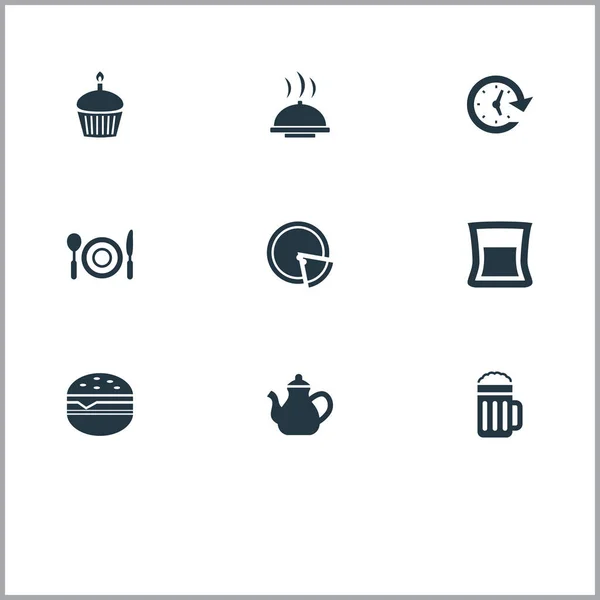 Conjunto de ilustração vetorial de ícones simples do café. Elementos Bandeja de comida, Sanduíche, Cerveja Sinônimos Cerveja, Muffin and Alcohol . — Vetor de Stock
