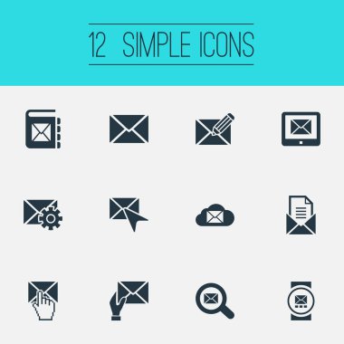 Vektör çizim basit iletişim simgeler kümesi. Öğeleri arama, postane, ayarlama ve diğer eş anlamlı adresi, depolama ve gönderme.