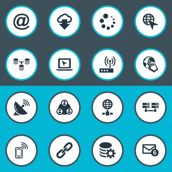 Vektör çizim basit ağ simgeler kümesi. İşleme, Upload ve Laptop dizüstü bilgisayar, sunucu ilişki ve diğer eş, e-posta öğeleri.