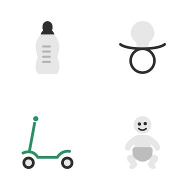 Vektör çizim basit çocuk simgeler kümesi. Öğeleri meme, tekme, şişe ve diğer eş anlamlı çocuk bebek ve şişe.