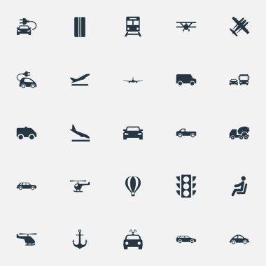 Vektör çizim basit sevk irsaliyesi simgeler kümesi. Öğeleri havalandırma, helikopter, Metro ve diğer eş anlamlı şehir, Downgrade ve helikopter.