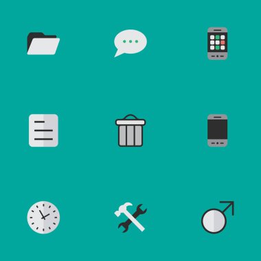 Vektör çizim basit tasarım simgeler kümesi. Öğeleri araçları, dosya, Mars işareti ve diğer eş anlamlı istenmeyen araçları ve telefon.