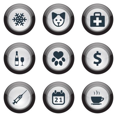 Vektör çizim basit damızlık simgeler kümesi. Öğeleri ayak izi, alkol, köpek ve diğer eş anlamlı dolar ayak izi ve kar.