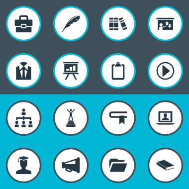 Vektör çizim basit eğitim simgeler kümesi. Öğeleri görüntüleme, liste, arşiv ve diğer eş anlamlı Internet, eğitim ve öğretim.