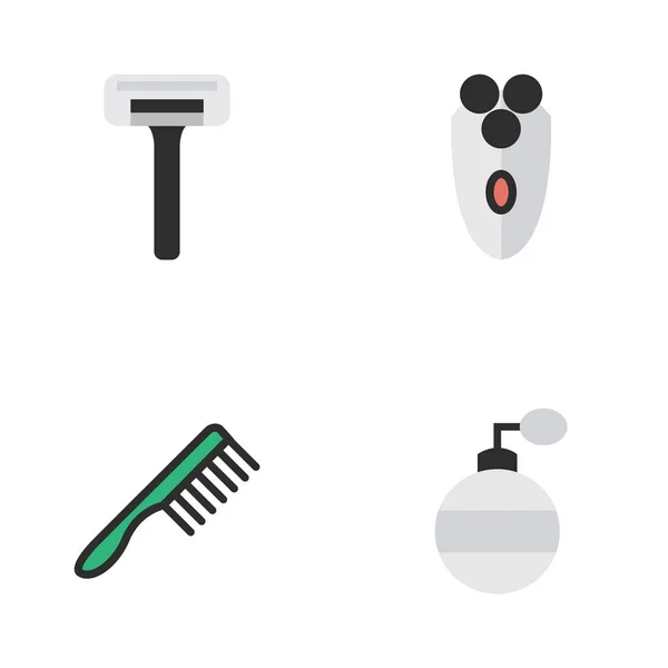 Conjunto de ilustração vetorial de ícones de barbeiro simples. Fragrância de elementos, máquina de barbear, raspador e outros Sinônimos Perfume, lâmina e ferramenta . — Vetor de Stock