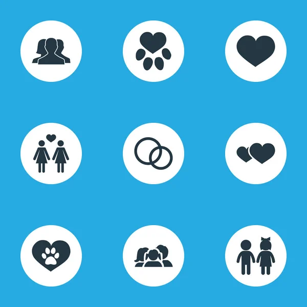 Vector Illustration Set of Simple Love Icons (en inglés). Elementos Amor, Romance, Huella y Otros Sinónimos Romántico, Amor y Cuidado . — Vector de stock