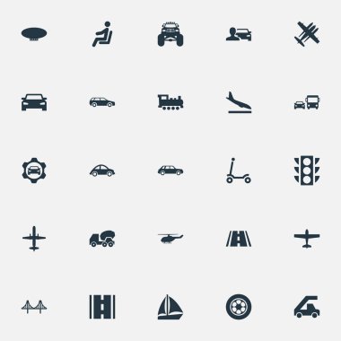 Vektör çizim basit taşıma simgeler kümesi. Öğeleri Downgrade, Automobilist, yat ve diğer eş anlamlı Bombacı, kamu ve trafik ışığı.