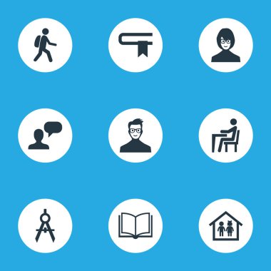 Vektör çizim basit bilgi simgeler kümesi. Öğeleri Devider, edebiyat, öğrenci ve diğer eş anlamlı anlatıcı, ders ve okul öncesi.