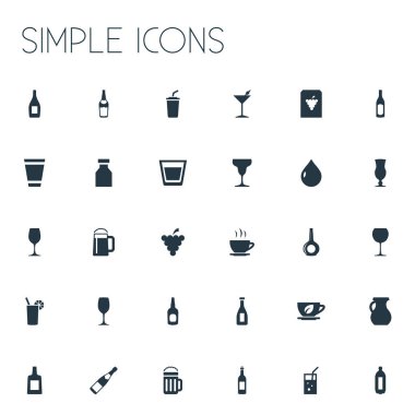 Vektör çizim basit içecek simgeler kümesi. Öğeleri sürahi, içki, kokteyl ve diğer eş anlamlı CAPUCINO, sürahi ve sıvı.