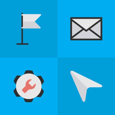 Vektör çizim basit kullanıcı arabirimini simgeler kümesi. Öğeleri afiş, zarf, ayarları ve diğer eş anlamlı fare işaretçisi ve mesaj.