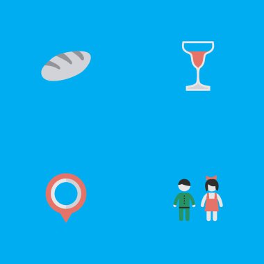 Vektör çizim basit tatil simgeler kümesi. Öğeleri şarap, Mark, ekmek ve diğer eş anlamlı ekmek çift ve alkol.