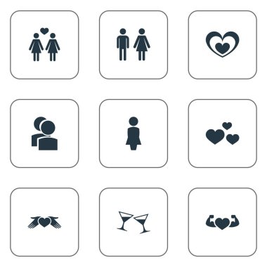 Vektör çizim basit sevgili simgeler kümesi. Öğeleri çift, arkadaşlar, güçlü ve diğer eş anlamlı Soul, bardağı ve arkadaşları.