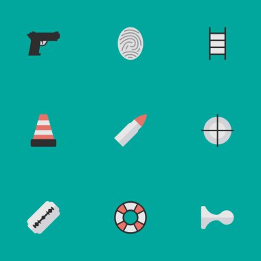 Vektör çizim basit suç simgeler kümesi. Öğeleri merdiven, izole, Bioskyner ve diğer eş anlamlı koni, merdiven ve Bioskyner.