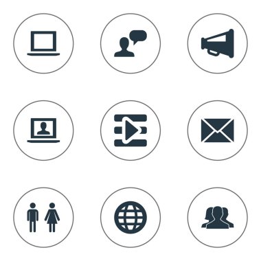 Vektör çizim basit Internet simge kümesi. Öğeleri grubu, defter, dünya ve diğer eş anlamlı profil, grup ve bilgisayar.