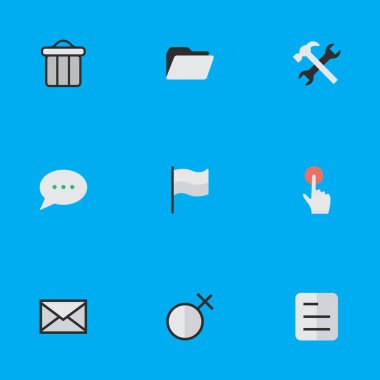 Vektör çizim basit arayüzü simgeler kümesi. Öğeleri belge, geçiş düğmesi, bayrak ve diğer eş anlamlı önemsiz dosya ve araçları.