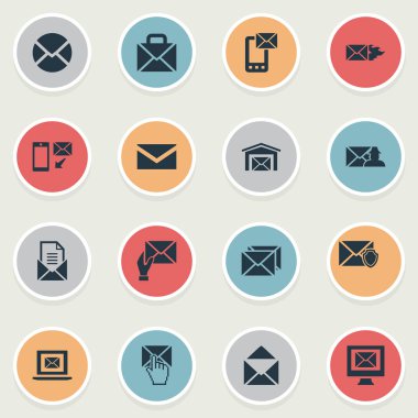 Vektör çizim basit posta simgeler kümesi. Öğeleri Haberler, sayfaları, portföy ve diğer eş anlamlı bilgisayar, dizüstü bilgisayar ve korumalı.