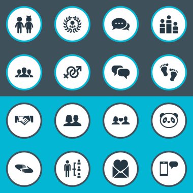 Vektör çizim basit arkadaşları simgeler kümesi. Öğeleri birlik, konuşma, oyuncak ve diğer eş anlamlı liderlik, ortaklık ve sipariş.