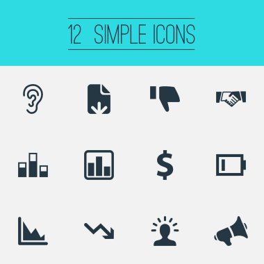 Vektör çizim basit kriz simgeler kümesi. Öğeleri yetkili satış, anlaşma ve diğer eş anlamlı dolar azalan, sağırlık ve anlaşma.