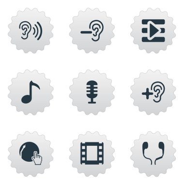 Vektör çizim basit oyun simgeler kümesi. Öğeleri artış, kulak, Web Player ve diğer eş duymak, müzik ve Dj.