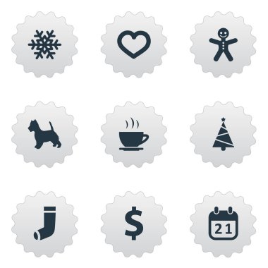 Vektör çizim basit damızlık simgeler kümesi. Öğeleri aşk, çorap, para ve diğer eş anlamlı dolar, zencefil ve kar.