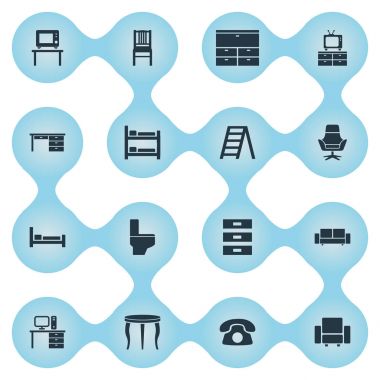 Vektör çizim basit mobilya simgeler kümesi. Öğeleri Stillage, çağdaş tasarım, mobilya ve diğer eş anlamlı kapsayıcı, koltuk ve konfor.