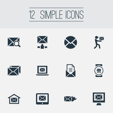 Vektör çizim basit posta simgeler kümesi. Öğeleri sayfa, postacı, gönderen ve diğer eş anlamlı yanık, sembol ve Tablet.