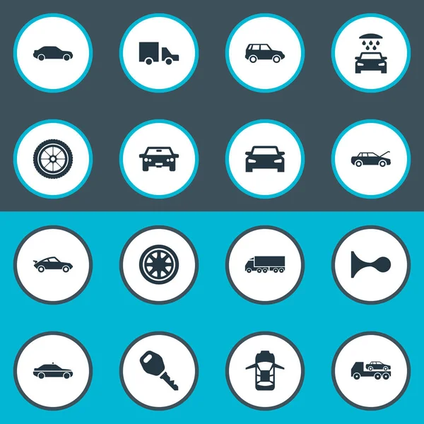 Set de ilustrații vectoriale de icoane simple de transport. Elemente Lorry Stop, Auto, Transport Curățare și alte sinonime Poliție, Duș și Drum . — Vector de stoc
