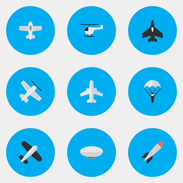 Vector εικονογράφηση σύνολο εικονιδίων απλό αεροπλάνο. Στοιχεία αεροπλάνο, μπαλόνια, αεροσκάφος και άλλα συνώνυμα μπαλόνια, ο άνθρωπος και αεροπλάνο. — Διανυσματικό Αρχείο