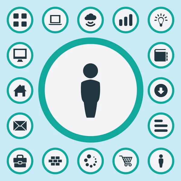 Vektör çizim basit tasarım simgeler kümesi. Öğeleri Laptop, kılavuz, istemci ve diğer eş anlamlı mektup, duvar ve dört.