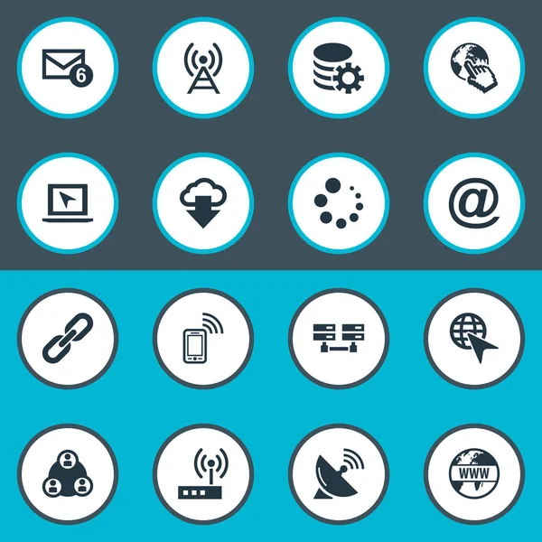 Vektör çizim basit Web simgeler kümesi. Posta öğeleri zinciri, posta işareti, ekip çalışması ve diğer eş anlamlı Laptop ve yükleme.